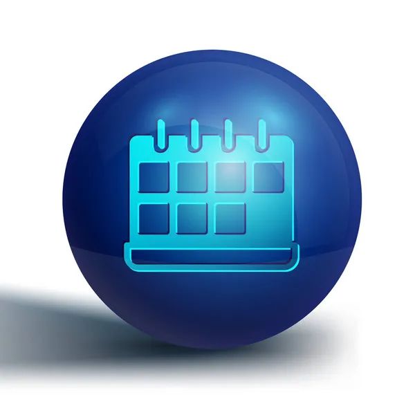 Icône calendrier bleu isolé sur fond blanc. Symbole de rappel d'événement. Bouton bleu. Vecteur — Image vectorielle