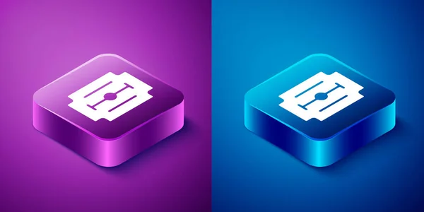 Isometric Blade razor icon isolated on blue and purple background. Square button. Vector — Stock Vector