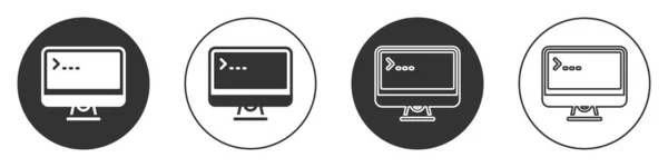 Black Computer monitor scherm pictogram geïsoleerd op witte achtergrond. Elektronisch apparaat. Vooraanzicht. Cirkelknoop. Vector — Stockvector