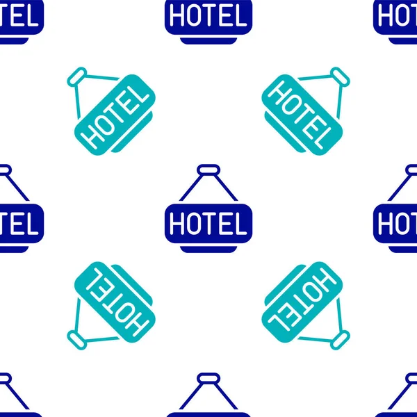Blue Signboard publicidade ao ar livre com texto ícone do hotel isolado padrão sem costura no fundo branco. Vetor — Vetor de Stock