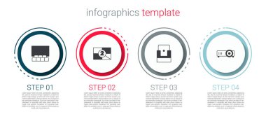 Sinema salonunu ekran, eski film gerisayımı çerçevesi, sandalye ve film, film, medya projektörü ile ayarla. Ticari bilgi şablonu. Vektör