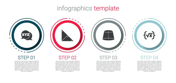 Set XYZ Sistema de coordenadas, bisectriz angular de triángulo, figura geométrica y raíz cuadrada x glifo. Plantilla de infografía empresarial. Vector — Archivo Imágenes Vectoriales