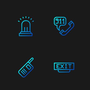 Yangın çıkışı, telsiz, alarm zili ve 911 'i arayın. Renk simgeleri. Vektör