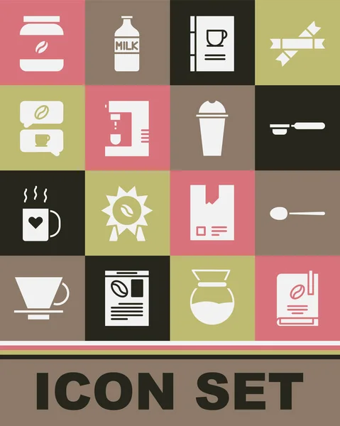 Set Coffee Book Spoon Penyaring Pemegang Mesin Dan Percakapan Botol Stok Ilustrasi Bebas Royalti