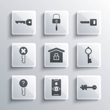 Göz taramasını ayarla, eski anahtar, ev koruma altında tanımlanmamış, yanlış, anahtar ve simge. Vektör