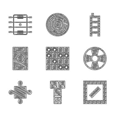 Tahta dama, Domino, Kumarhane çipi, Bulmaca parçaları oyuncağı, Hokey masası, Mahjong ve ikon. Vektör