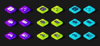 Kablosuz oyun alanı, radyo, akıllı televizyon, 5G kablosuz internet, kulaklık ve Wi-Fi ikonu ayarla. Vektör