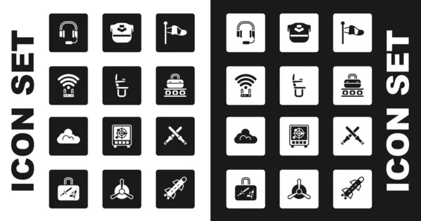 Set Cone Météorologie Windsock Siège Avion Routeur Signal Casque Avec — Image vectorielle