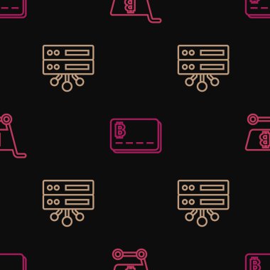 Bitcoin, Sunucu ve Kredi kartlı alışveriş arabasını sorunsuz bir şekilde ayarlayın. Vektör