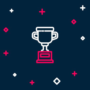 Hat Ödülü kupa simgesi mavi arkaplanda izole edildi. Galibiyet ödülü sembolü. Şampiyonluk ya da yarışma kupası. Spor başarısı işareti. Renkli taslak konsepti. Vektör