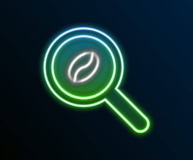 Parlayan neon hattı. Siyah arkaplanda seçilmiş kahve çekirdeği simgesi. Renkli taslak konsepti. Vektör