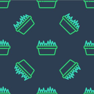 Dikdörtgen şeklinde bir ikonda çizgi taze çimenler mavi arkaplanda izole edilmiş pürüzsüz desen. Ev dekoru. Büyümenin ve ekolojinin sembolü. Vektör