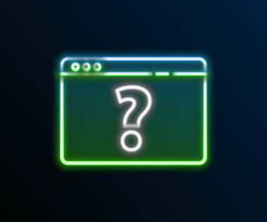 Siyah arkaplanda soru işareti simgesi izole edilmiş parlayan neon hattı tarayıcı. İnternet iletişim protokolü. Renkli taslak konsepti. Vektör