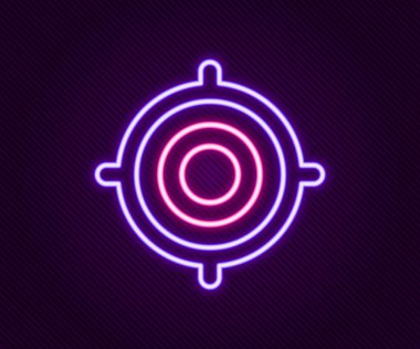 Parlayan neon hattı hedef spor simgesi siyah arkaplanda izole edildi. Atış mesafesi ya da atış mesafesi için sayıları olan temiz bir hedef. Renkli taslak konsepti. Vektör