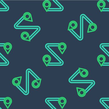 Satır Yolu konum simgesi mavi arkaplanda izole edilmiş pürüzsüz desen. Harita işaretçisi işareti. Yol ya da yol kavramı. GPS navigatörü. Vektör