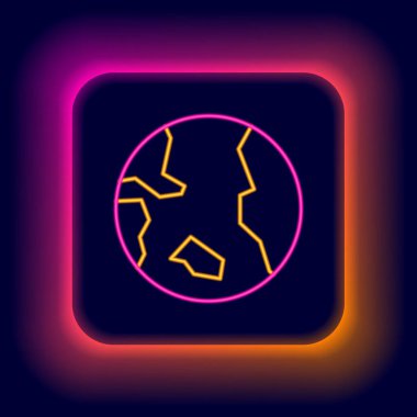 Parlayan neon çizgisi Dünya ikonu siyah arka planda izole edildi. Dünya ya da Dünya işareti. Küresel internet sembolü. Geometrik şekiller. Renkli taslak konsepti. Vektör