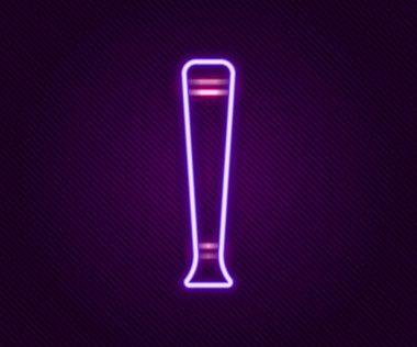 Parlayan neon hattı Polis kauçuk çubuk ikonu siyah arka planda izole edildi. Kauçuk copu. Polis yarasası. Polis ekipmanları. Renkli taslak konsepti. Vektör