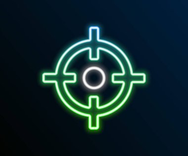 Parlayan neon hattı hedef spor simgesi siyah arkaplanda izole edildi. Atış mesafesi ya da atış mesafesi için sayıları olan temiz bir hedef. Renkli taslak konsepti. Vektör