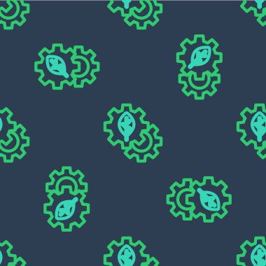 Vites makinesi ikonundaki çizgi yapraklı bitki ekolojisi mavi arka planda izole edilmiş pürüzsüz desen. Çevre dostu teknoloji. Dünya Çevre Günü etiketi. Vektör