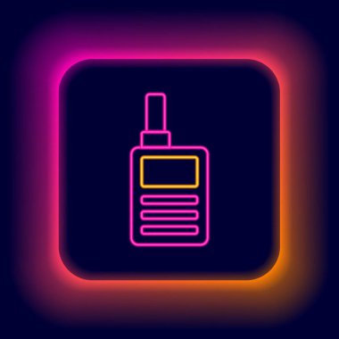 Parlak neon hattı bebek telsiz ikonu siyah arkaplanda izole edildi. Renkli taslak konsepti. Vektör