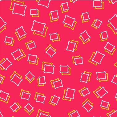 Dikdörtgen çizgi şeklinde yastık simgesi kırmızı arka planda izole edilmiş. Yastık tabelası. Vektör