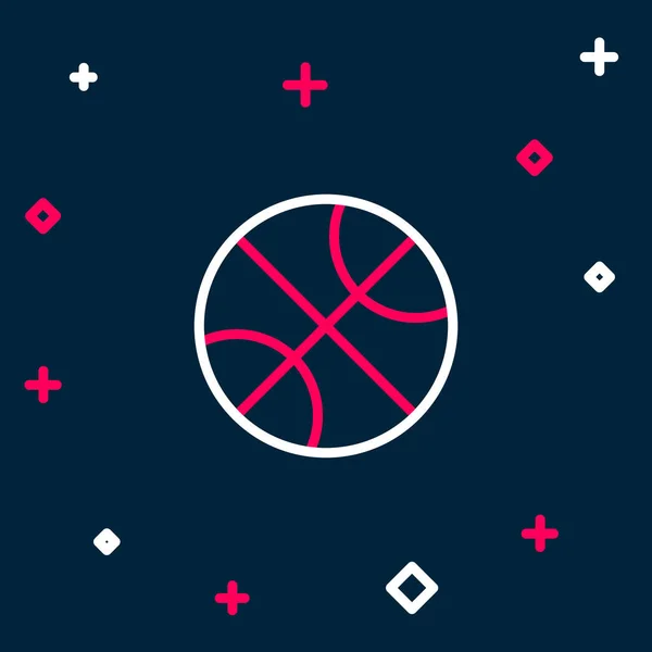 Линия Баскетбольный Мяч Значок Изолирован Синем Фоне Спортивный Символ Красочная — стоковый вектор