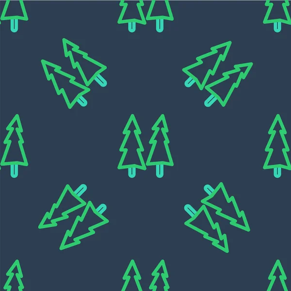 Čára Vánoční Strom Ikona Izolované Bezešvé Vzor Modrém Pozadí Veselé — Stockový vektor