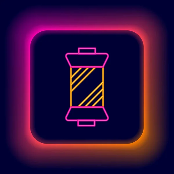 Glowing Neon Line Sewing Thread Spool Icon Isolated Black Background — Stock Vector