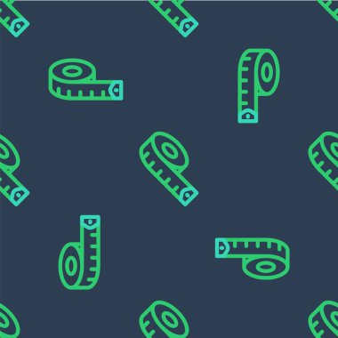 Şerit mezurası simgesi mavi arkaplanda izole edilmiş kusursuz desen. mezura. Vektör