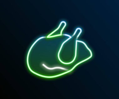 Parlayan neon hattı, kızarmış hindi ya da siyah arka planda izole edilmiş tavuk ikonu. Renkli taslak konsepti. Vektör