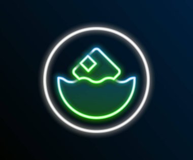 Parlayan neon çizgi karton kutu simgesi siyah arkaplanda izole edildi. Kutu, paket, paket işareti. Teslimat ve ambalaj. Renkli taslak konsepti. Vektör