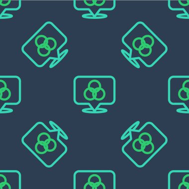 RGB ve CMYK renk karıştırma simgesi mavi arkaplan üzerinde izole edilmiş desen. Vektör