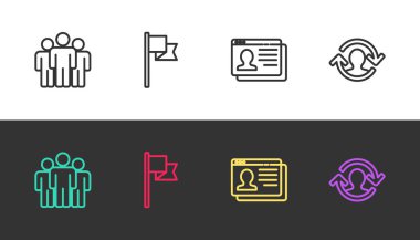 Kullanıcı grubunu, konum işaretleyicisini, özgeçmişi ve insan kaynaklarını siyah beyaz olarak ayarla. Vektör