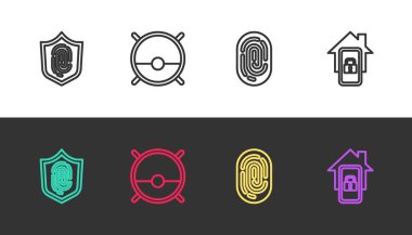 Çizgi parmak izi, robot elektrikli süpürge ve siyah beyaz akıllı evi olan mobil. Vektör