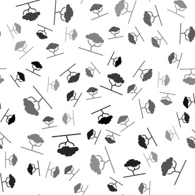 Siyah Afrika ağaç simgesi beyaz arka planda izole edilmiş kusursuz desen. Baobab, akasya ve diğerleri. Vektör