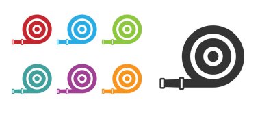 Beyaz arka planda siyah yangın hortumu ikonu izole edildi. Simgeleri renklendirin. Vektör