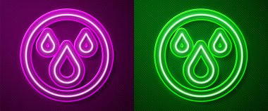 Parlayan neon hattı. Mor ve yeşil arkaplanda izole edilmiş su damlası simgesi. Vektör