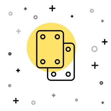 Beyaz arkaplanda siyah çizgi dizlik simgesi izole edildi. Olağanüstü bir spor. Kaykay, bisiklet, paten kayma koruyucu giysi. Rastgele dinamik şekiller. Vektör