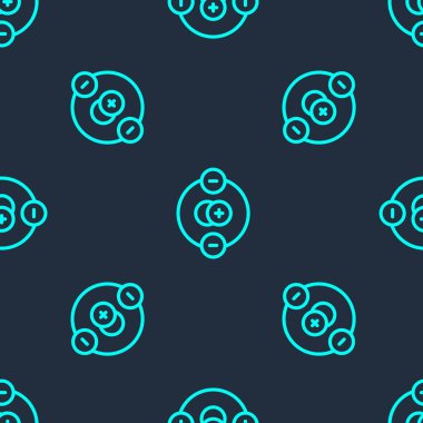 Yeşil çizgi Atom simgesi mavi arkaplandaki kusursuz deseni izole etti. Bilimin, eğitimin, nükleer fiziğin, bilimsel araştırmaların sembolü. Vektör