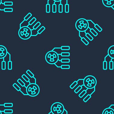 Yeşil çizgi radyoaktif simge mavi arkaplanda izole edilmiş kusursuz desen. Radyoaktif zehirli sembol. Radyasyon tehlikesi işareti. Vektör