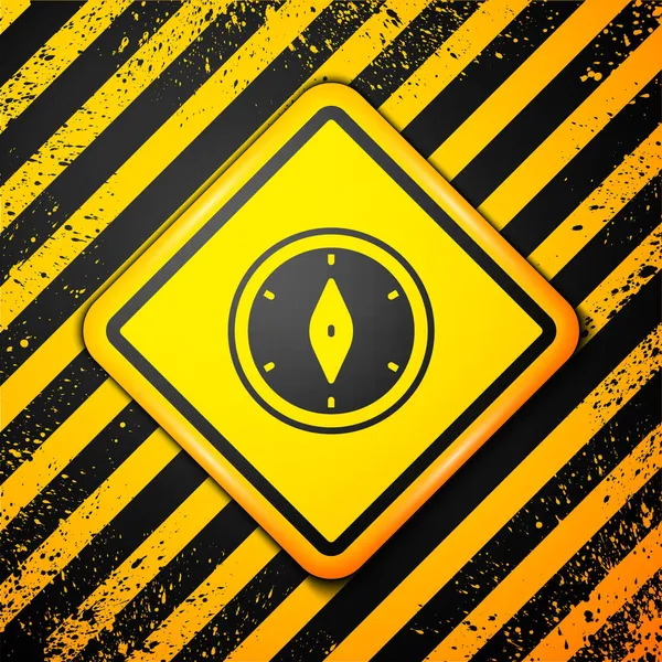 Schwarzes Kompass Symbol Isoliert Auf Gelbem Hintergrund Windrose Navigationssymbol Windrose — Stockvektor