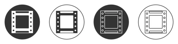 黑色播放视频图标隔离在白色背景 电影条状标志 圆形按钮 — 图库矢量图片