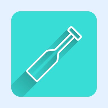 Beyaz çizgi Paddle simgesi uzun gölge arkaplanı ile izole edildi. Kürek çekin. Yeşil kare düğmesi. Vektör