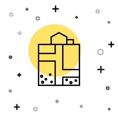 Siyah çizgi Mayın giriş simgesi beyaz arkaplanda izole edildi. Rastgele dinamik şekiller. Vektör