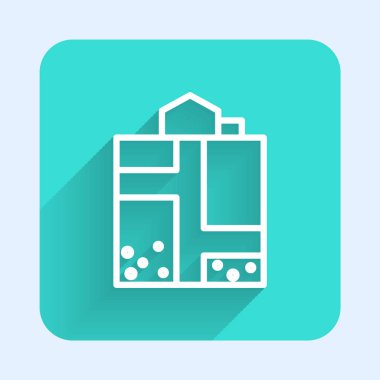 Beyaz çizgi Mayın giriş simgesi uzun gölge arkaplan izole. Yeşil kare düğmesi. Vektör