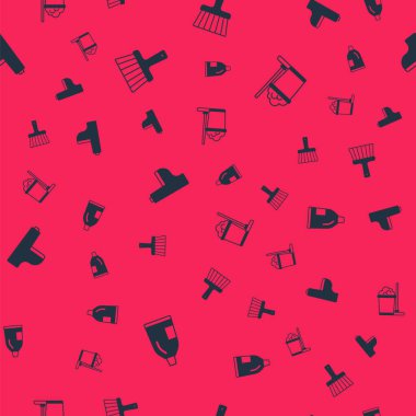 Şişe temizleyici, süpürge sapı, klozet ve süpürge kovasını kusursuz desene ayarlayın. Vektör