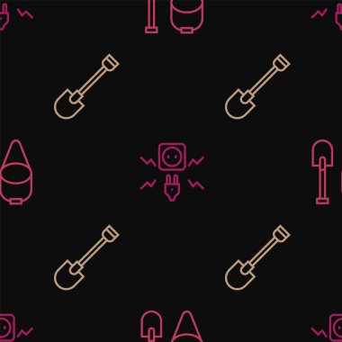 Ateş çemberi, kürek, kova ve elektrik kıvılcımını kusursuz bir şekilde ayarlayın. Vektör