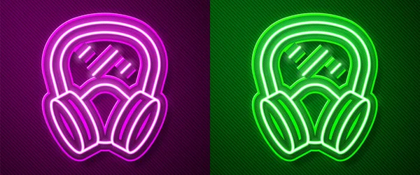 Glowing Neon Line Gas Mask Icon Isolated Purple Green Background — Stock Vector