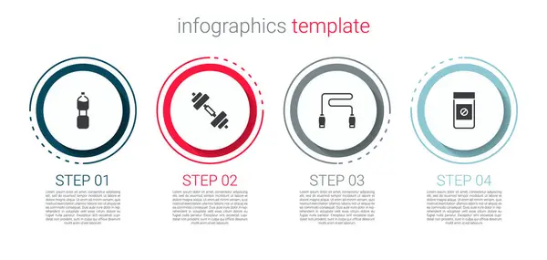 Zestaw Butelka Wody Dumbbell Skakanka Leki Anaboliczne Szablon Infograficzny Biznesu — Wektor stockowy