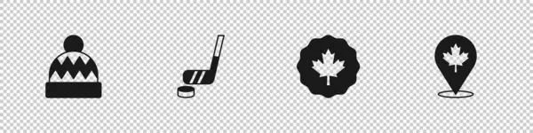 Set Mütze Eishockeyschläger Und Puck Kanadisches Ahornblatt Und Symbol Vektor — Stockvektor
